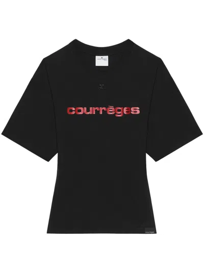 COURRÈGES BLACK LOGO COTTON T-SHIRT