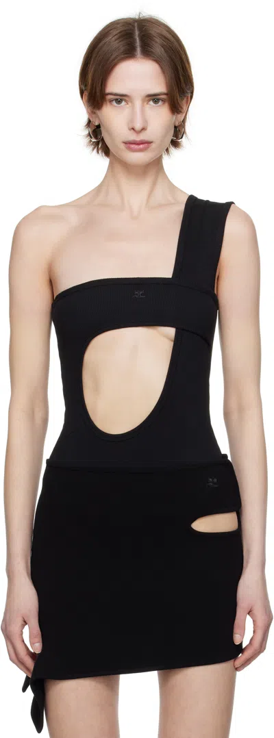 Courrèges Black Loop 90's Rib Bodysuit In 9999 Black