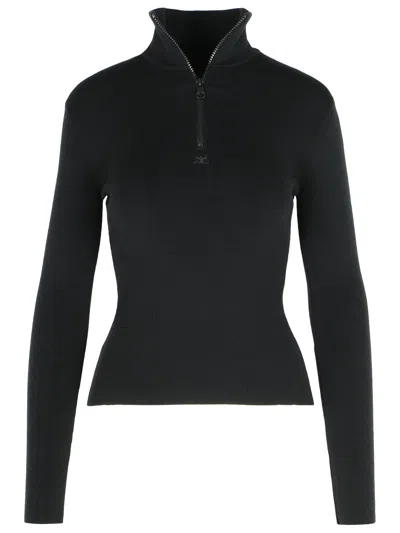 COURRÈGES COURREGES BLACK MERINO WOOL SWEATER WOMEN