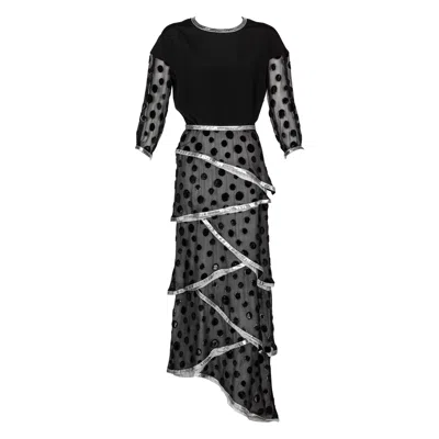 Pre-owned Courrèges Black Metallic Polka Dot Layered Maxi Dress, 1970s
