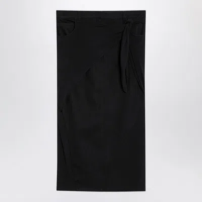 COURRÈGES BLACK MIDI SKIRT WITH DRAPING