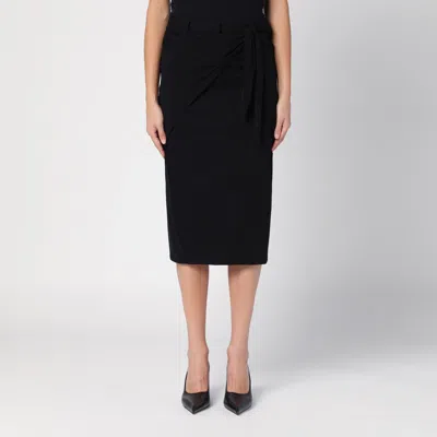 COURRÈGES BLACK MIDI SKIRT WITH DRAPING