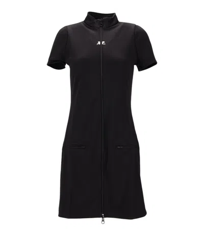 Courrèges Black Mock Collar Mini Dress