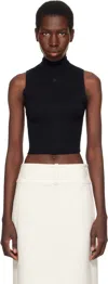 Courrèges Black Mockneck Light Rib Cropped Tank Top In 9999 Black