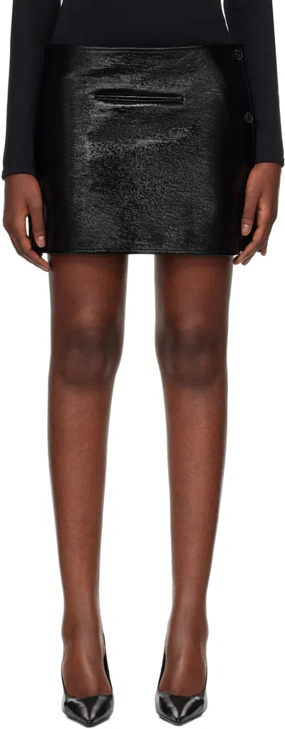 Courrèges Black Oblique Vinyl Miniskirt In 9999 Black