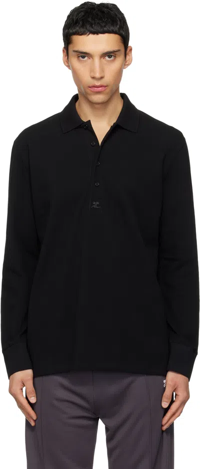 Courrèges Polo Manches Courtes En Mesh In Noir