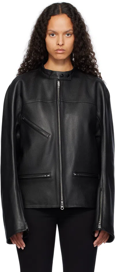 COURRÈGES BLACK RACER BUCKLE LEATHER JACKET