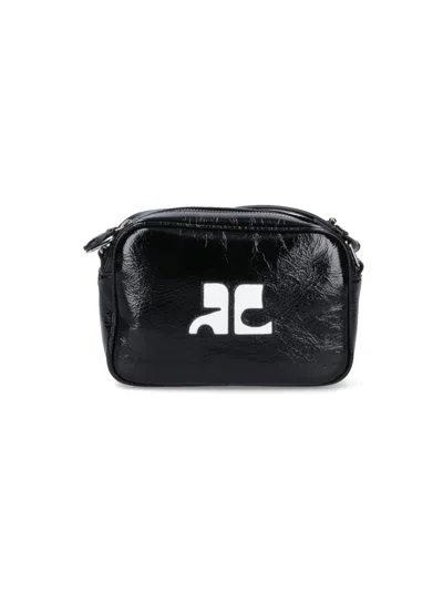 Courrèges Black Reedition Crinkle Patent Camera Bag