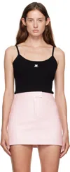 Courrèges Fitted Black Ribbed Tank Top With Subtle Logo In Black