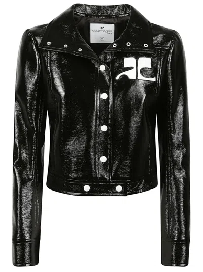 Courrèges Black Reedition Vinyl Cotton-blend Cropped Jacket
