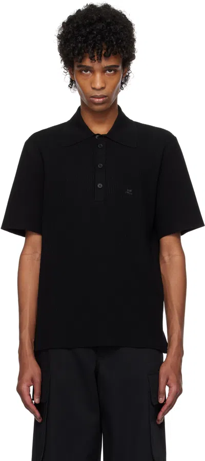 Courrèges Black Rib Knit Polo In 9999