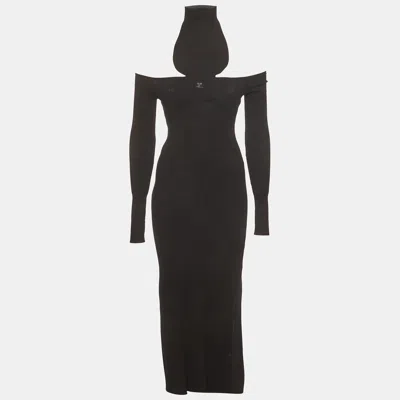 Pre-owned Courrèges Black Rib Knit Slit Maxi Dress Xs