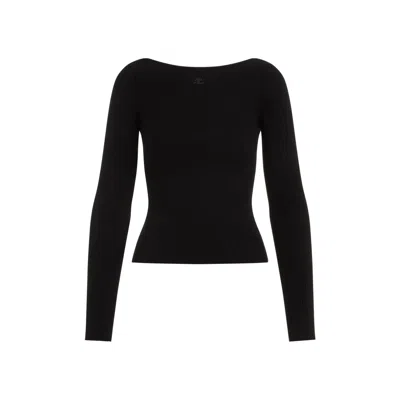 Courrèges Rib Knit Sweater With Bare Shoulders In Black