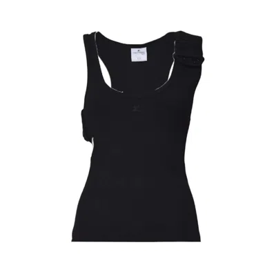 COURRÈGES COURRÈGES BLACK RIBBED 90'S DOUBLE BUCKLE TOP
