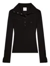 Courrèges Fitted Ribbed Long-sleeve Top With Unique Collar In Black