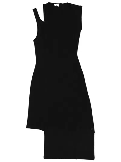 Courrèges Black Ribbed Round Neck Midi Dress