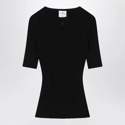 COURRÈGES BLACK RIBBED SWEATER IN COTTON AND WOOL