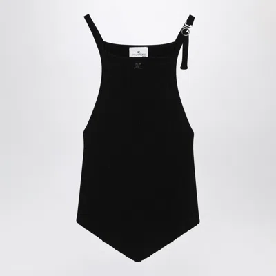 Courrèges Black Ribbed Top With Pointed Hem