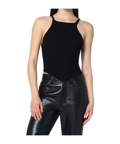 Courrèges Black Ribbed Top With Pointed Hem