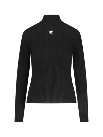 COURRÈGES BLACK RIBBED VISCOSE BLEND TURTLENECK