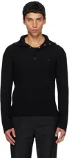 Courrèges Black Ribbed Wool Polo In Black