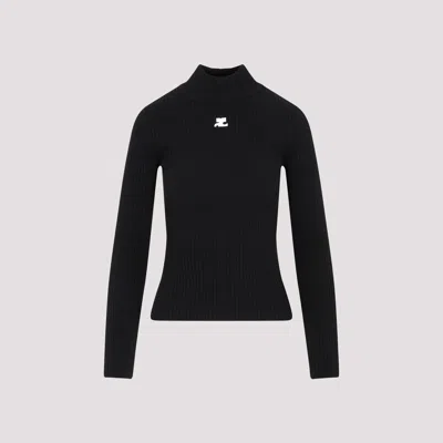 Courrèges Black Roll Neck Ribbed Jumper