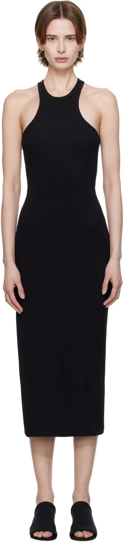 COURRÈGES BLACK SCUBA 90'S RIB MIDI DRESS