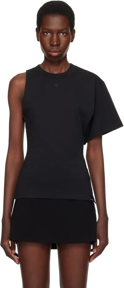 Courrèges Twisted Asymmetrical Cut-out Shoulder Blouse In Black