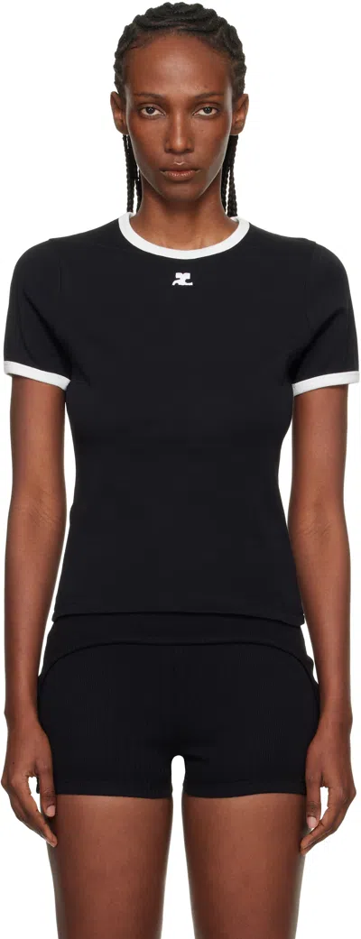 Courrèges Courreges Women Cotton T Shirt With Contrasting Profiles In Black