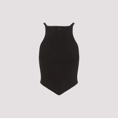 COURRÈGES BLACK SIGNATURE POINTY RIBBED KNIT TOP