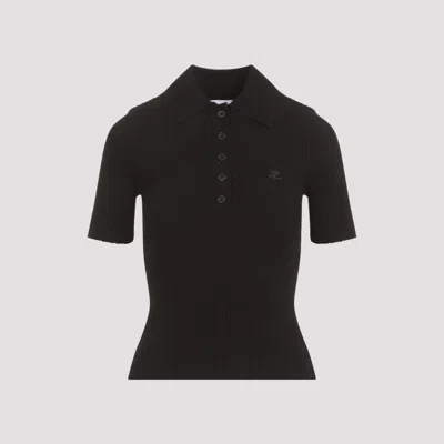 COURRÈGES BLACK SIGNATURE RIBBED KNIT POLO
