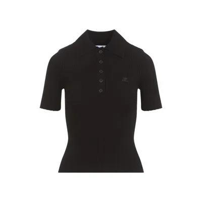Courrèges Black Signature Ribbed Knit Polo