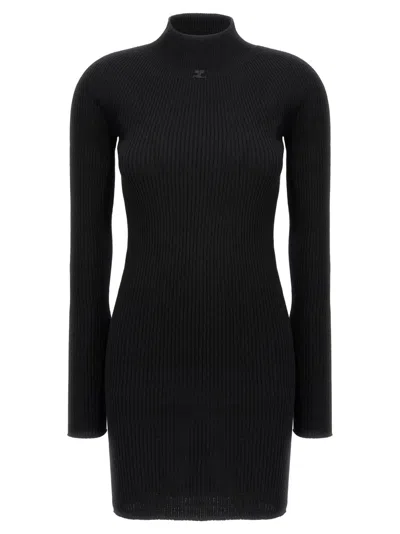 COURRÈGES BLACK ORGANIC COTTON MINI DRESS