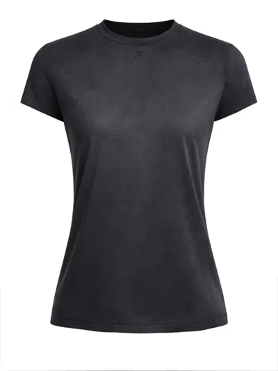 COURRÈGES WOMEN BLACK SOLID CREW NECK T-SHIRT