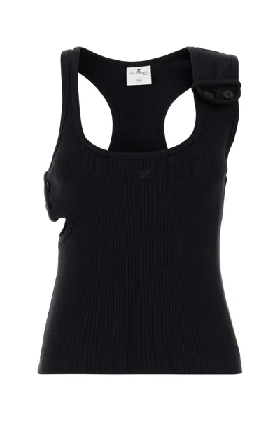 COURRÈGES BLACK STRETCH COTTON TANK TOP