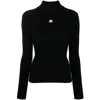 Courrèges Black Reedition Rib Knit Mock Neck Sweater