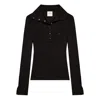 Courrèges Fitted Ribbed Long-sleeve Top With Unique Collar In Black
