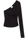 Courrèges Black Top With Asymmetric Design Twist Detailing One-shoulder In Black