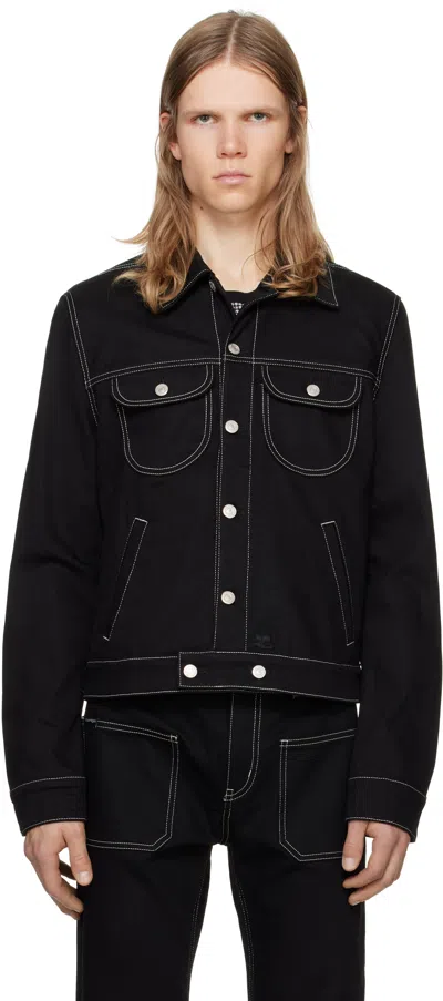 Courrèges Black Topstitched Denim Trucker Jacket In B044