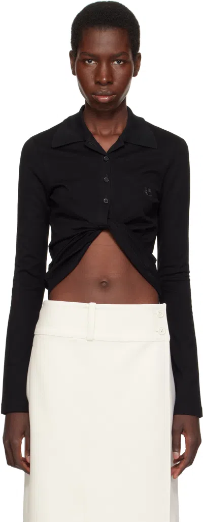 Courrèges Twist Light Wool Cropped Polo In Black