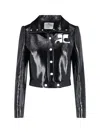 Courrèges Stretch Cotton Cropped Vinyl Jacket Reedition In Black