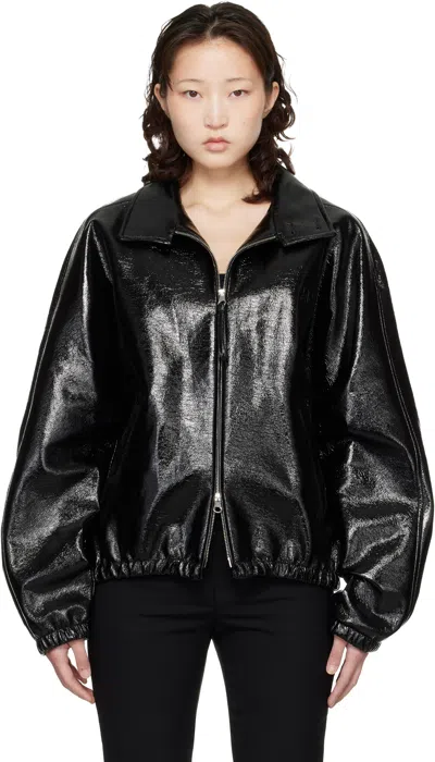 Courrèges Black Vinyl Zipped Bomber Jacket