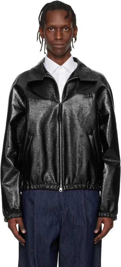 Courrèges Black Vinyl Zipped Bomber Jacket