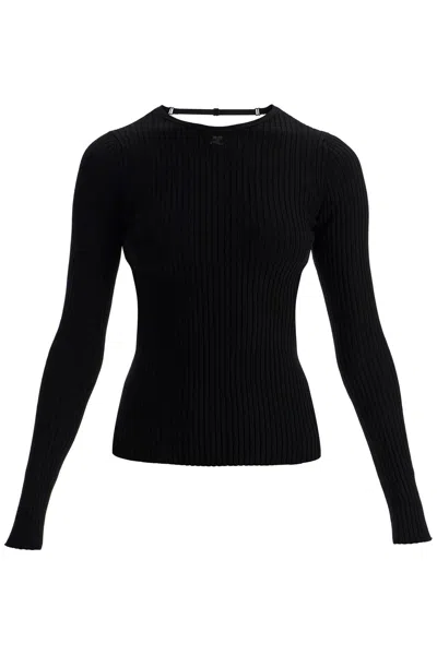 COURRÈGES BLACK VISCOSE AND POLYESTER SWEATER WITH DROP NECKLINE