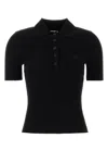 Courrèges Ribbed Short-sleeved Polo Shirt With Buttoned Placket In Black