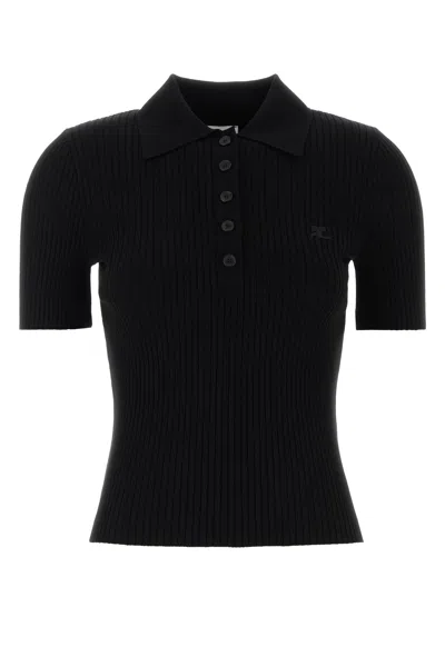 COURRÈGES POLO IN MISTO VISCOSA NERA  DONNA