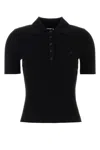 Courrèges Ribbed Short-sleeved Polo Shirt With Buttoned Placket In Black