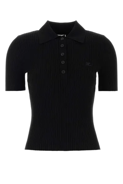 Courrèges Courregès Black Viscose Blend Polo Shirt