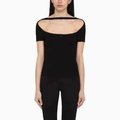 Courrèges Black Viscose Blend T-shirt With Plunging Neckline