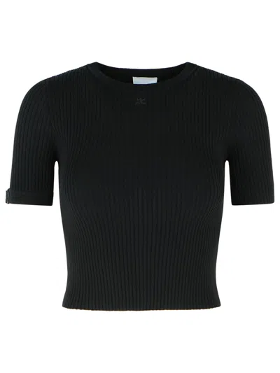 Courrèges Courreges Women Logo Buckle Rib Knit T-shirt In Black